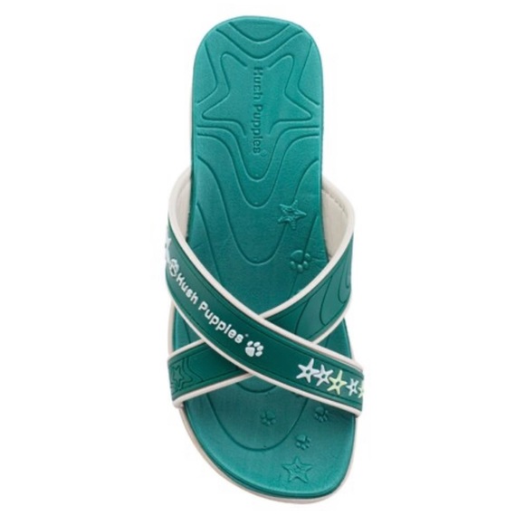 HUSH PUPPIES • Lollipop Green/White Criss-Cross Strappy Slip-On Wedge Sandals - Picture 2 of 16